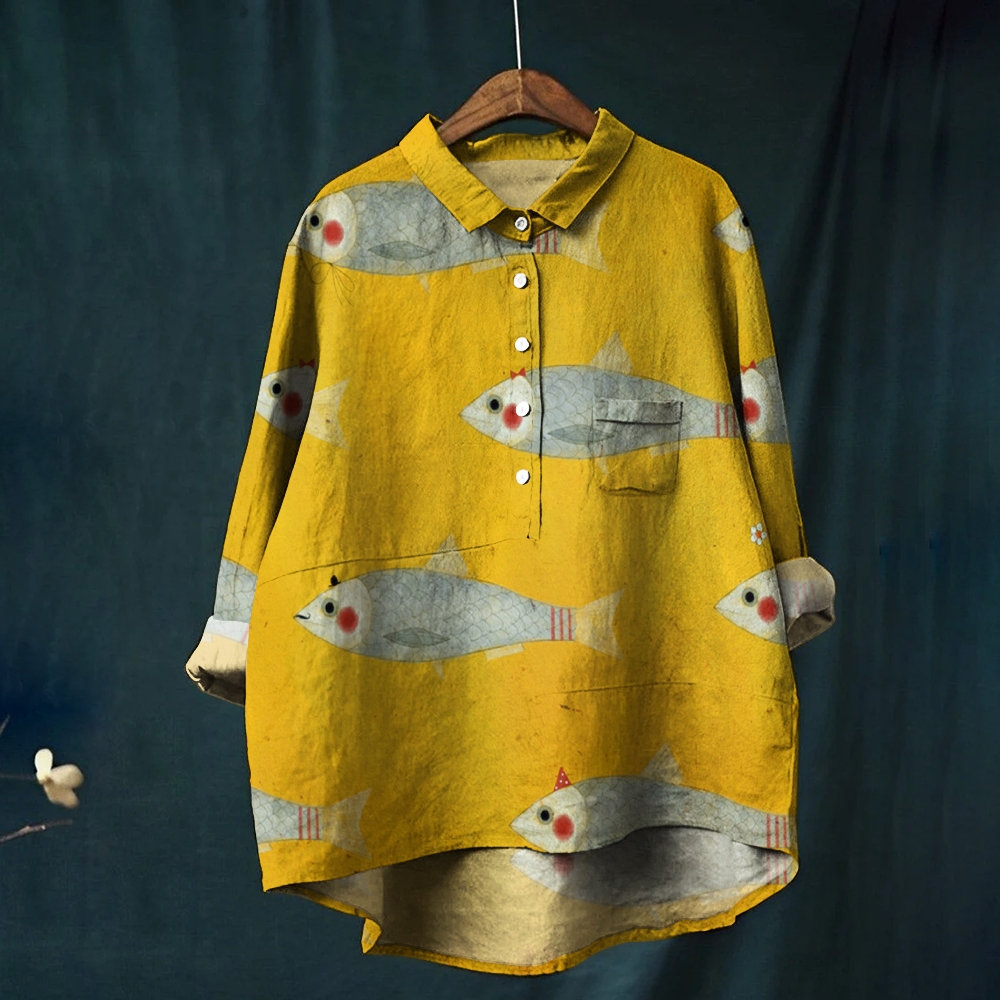 Women's Print Casual Cotton And Linen Shirt