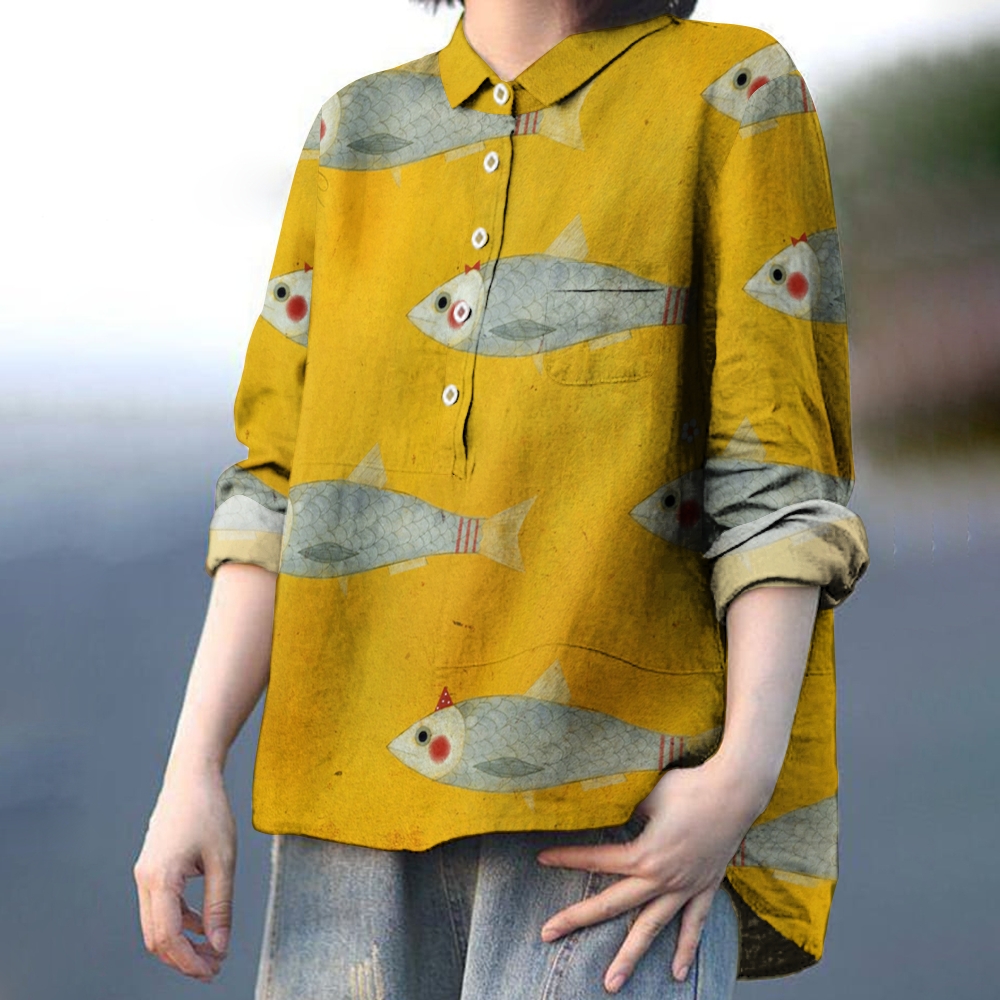 Women's Print Casual Cotton And Linen Shirt