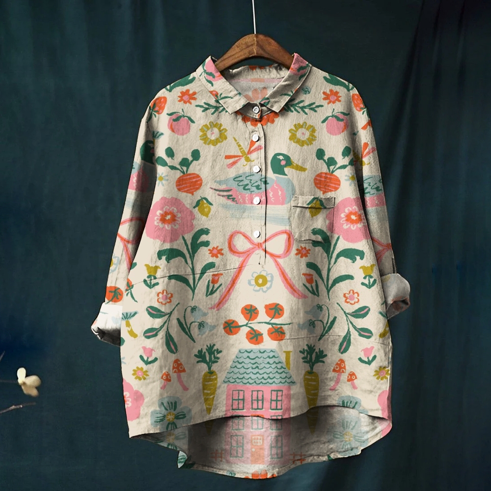 Women's Print Casual Cotton And Linen Shirt