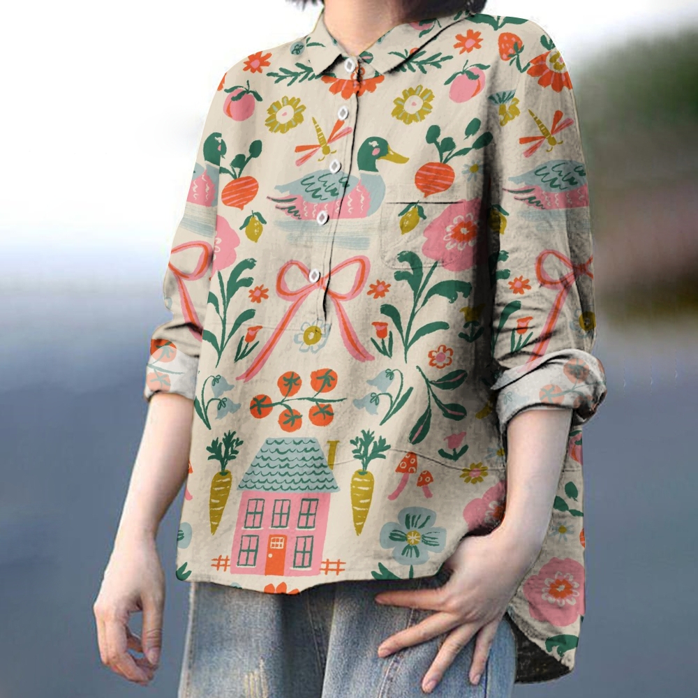 Women's Print Casual Cotton And Linen Shirt