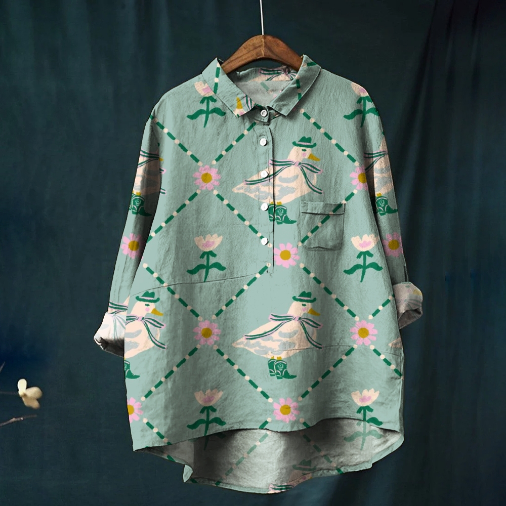 Women's Print Casual Cotton And Linen Shirt