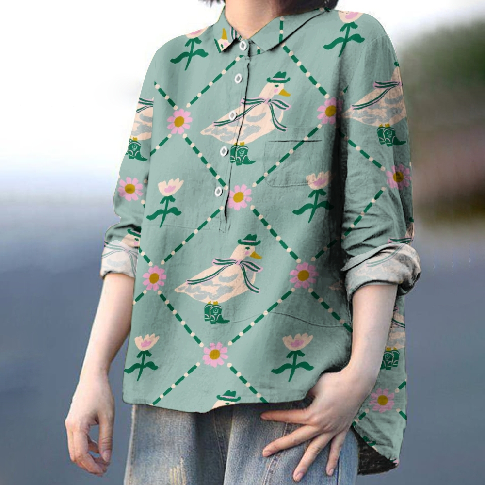 Women's Print Casual Cotton And Linen Shirt