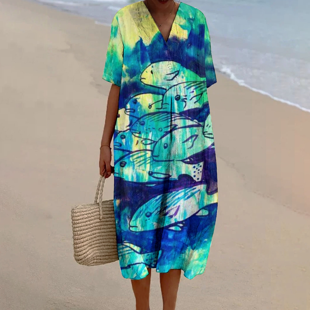 Women's Print Flowy Linen Dress