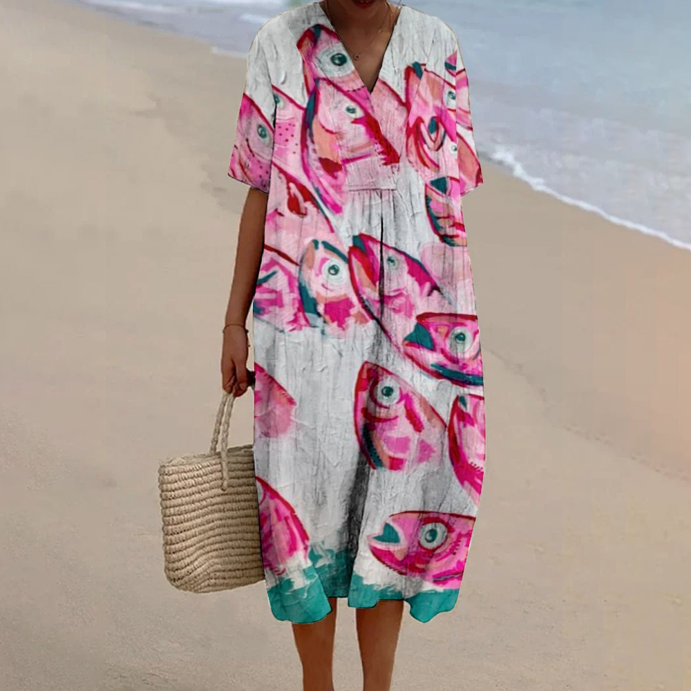 Women's Print Flowy Linen Dress