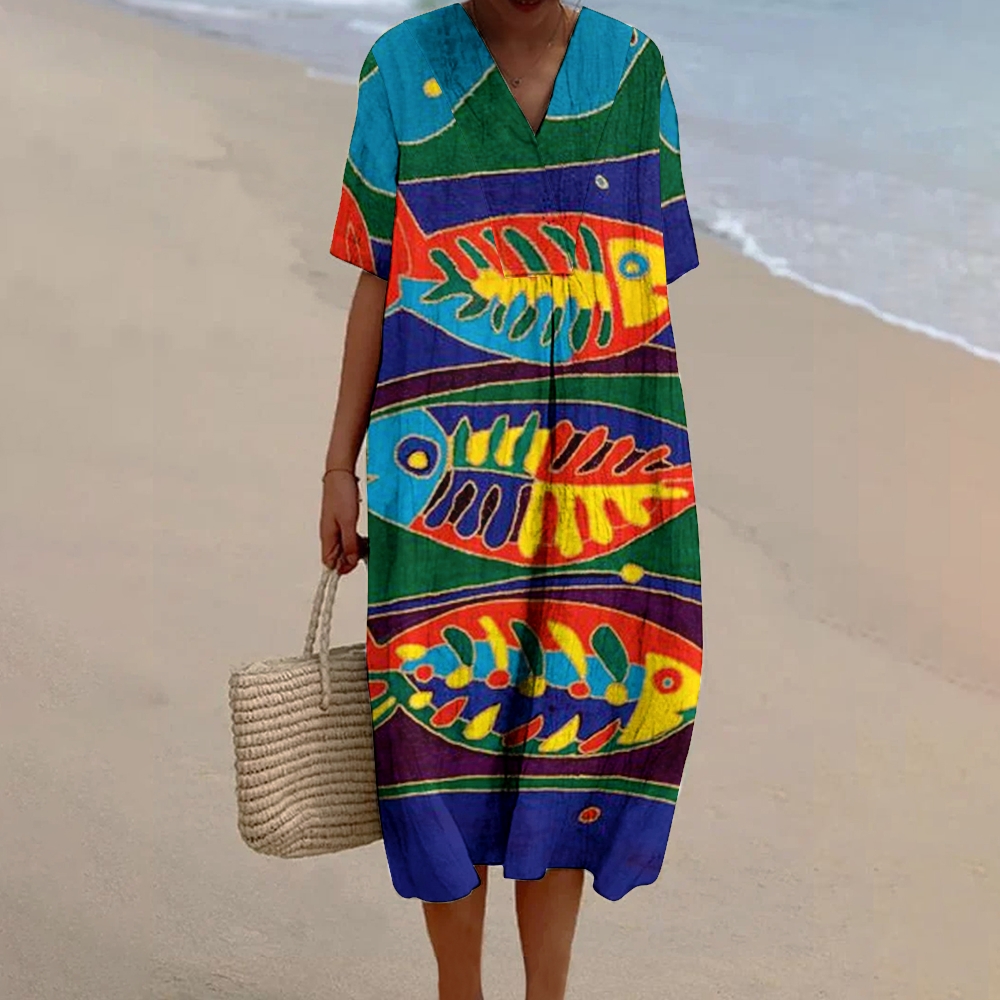 Women's Print Flowy Linen Dress 