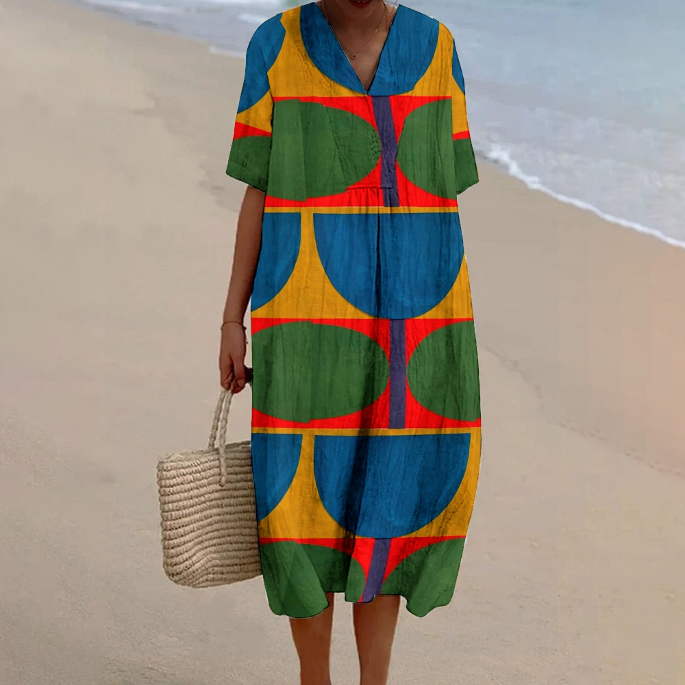 Women's Abstract Print Flowy Linen Dress