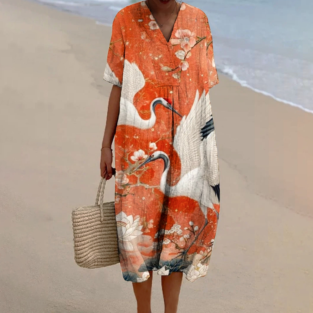 Women's Print Flowy Linen Dress