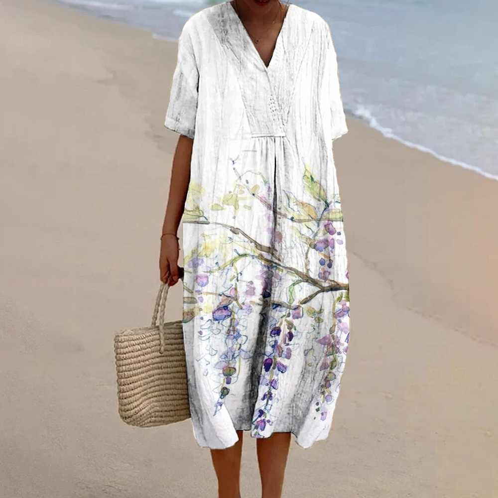 Women's Vintage Floral Art Print Casual Flowy Dress