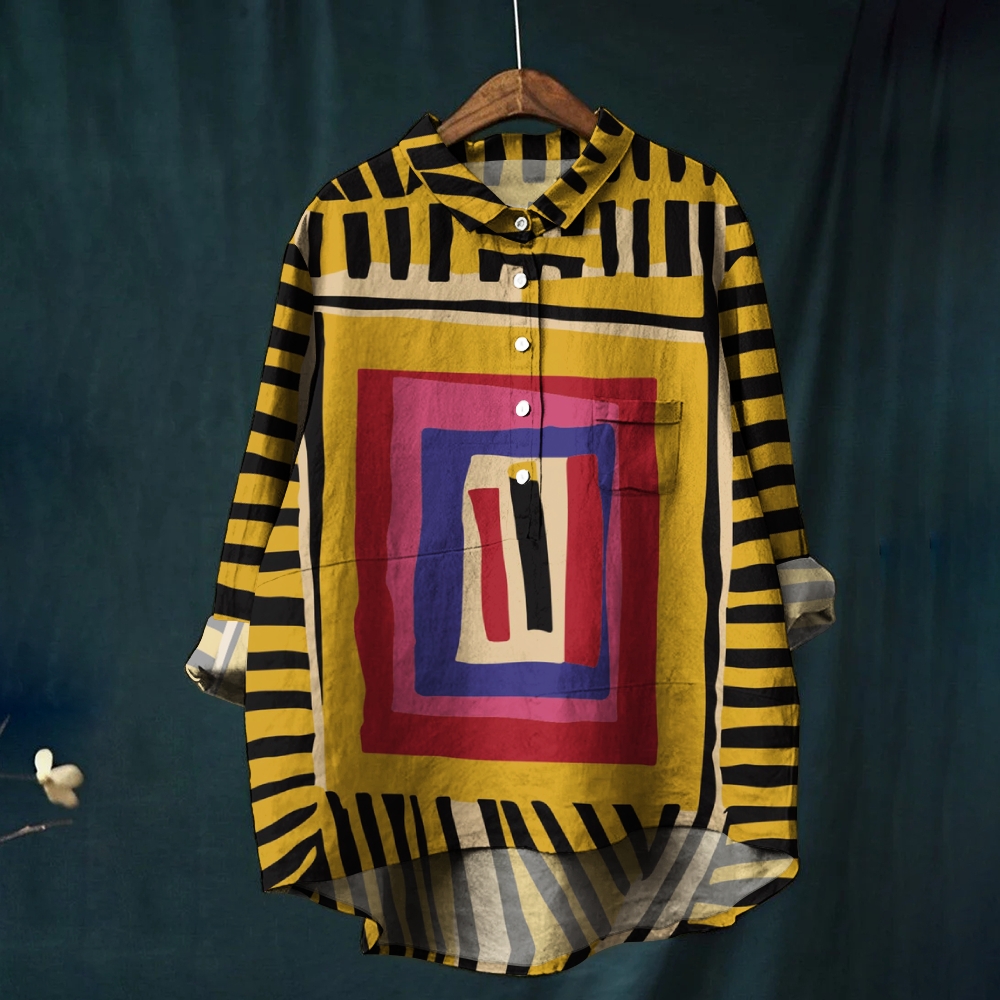 Women's Print Casual Cotton And Linen Shirt