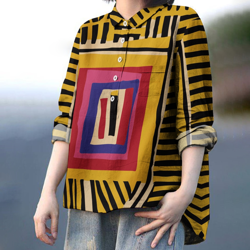 Women's Print Casual Cotton And Linen Shirt