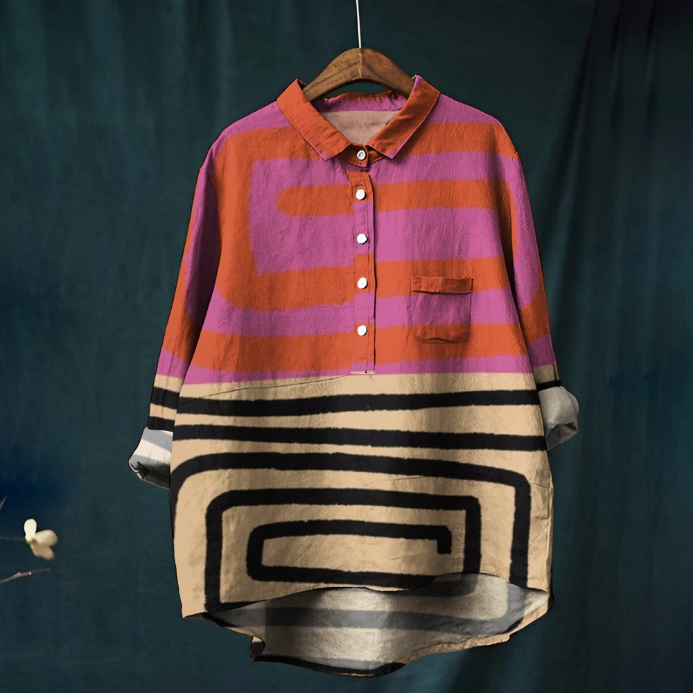 Women's Print Casual Cotton And Linen Shirt