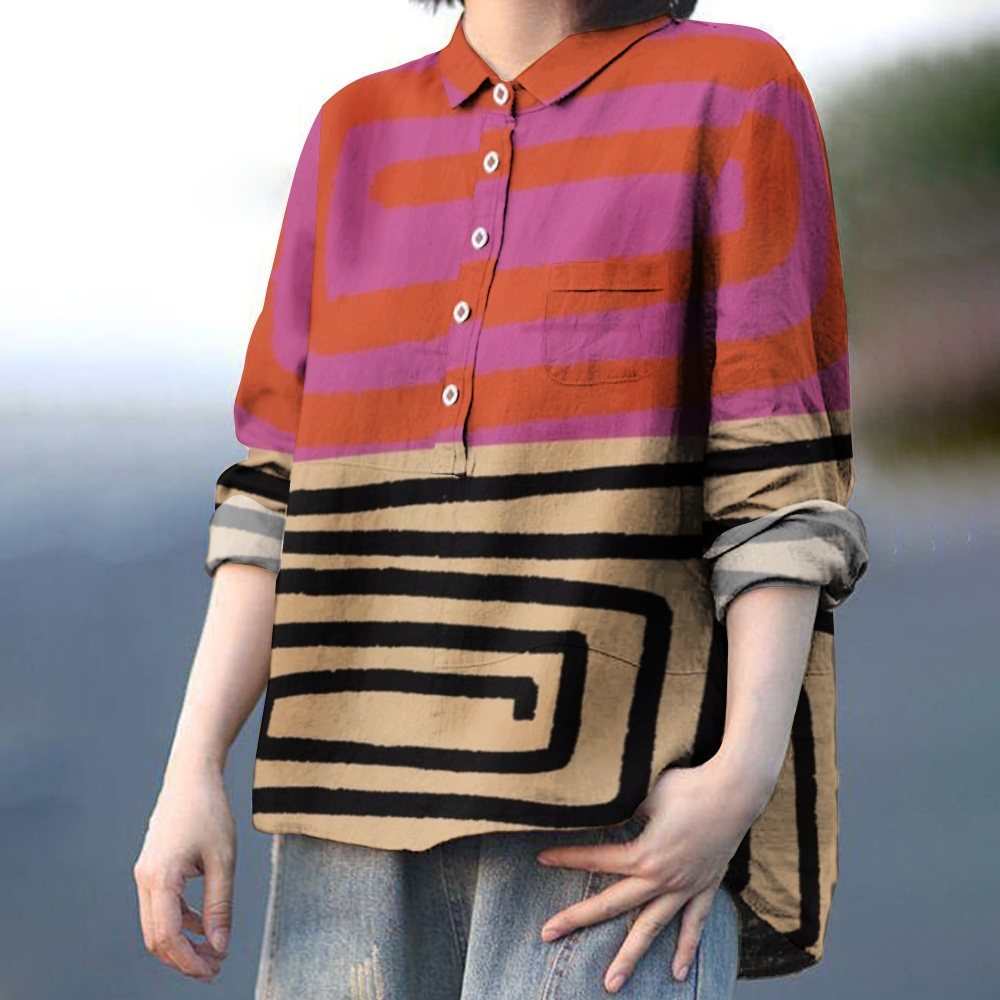 Women's Print Casual Cotton And Linen Shirt
