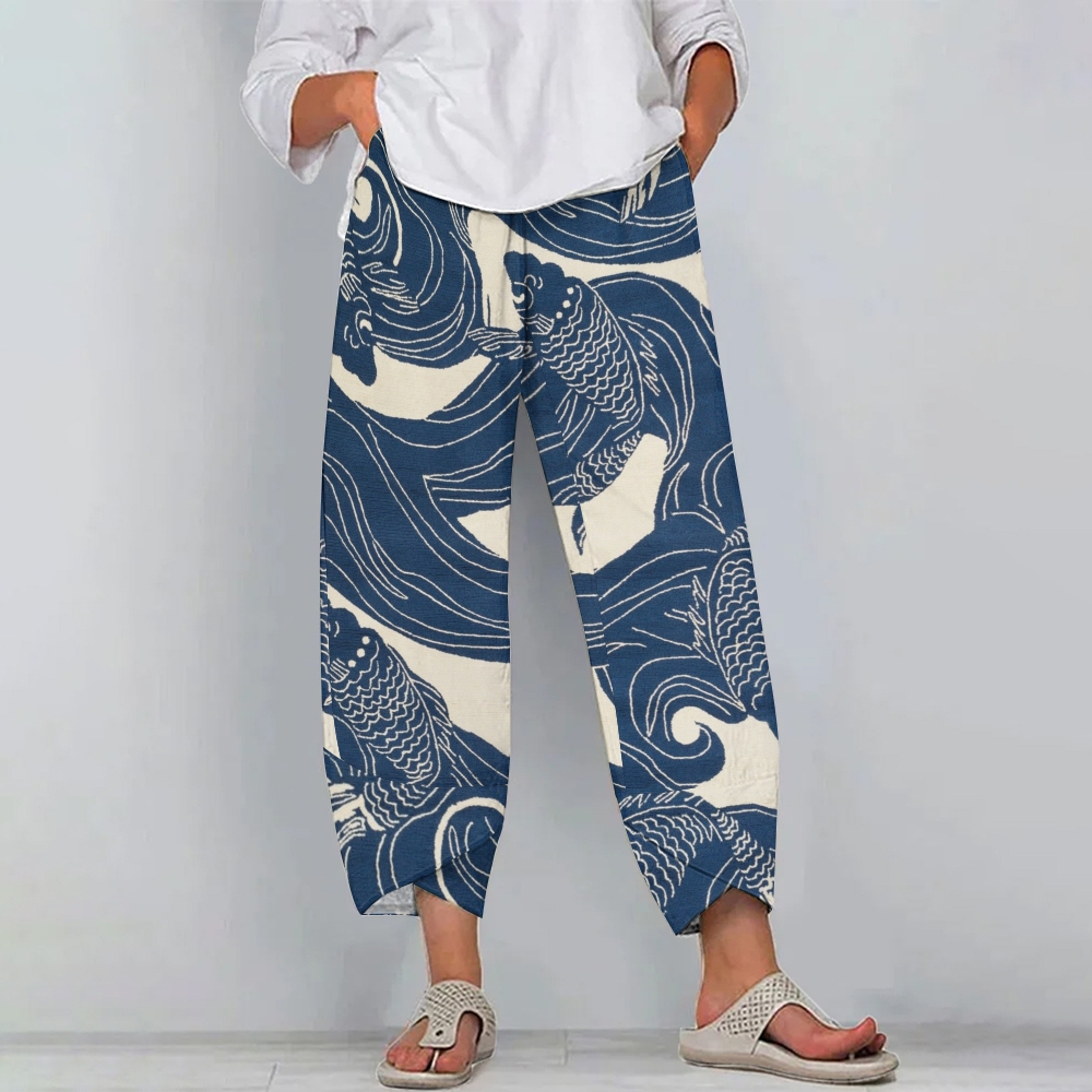 Women's Casual Printed Cotton And Linen Pants