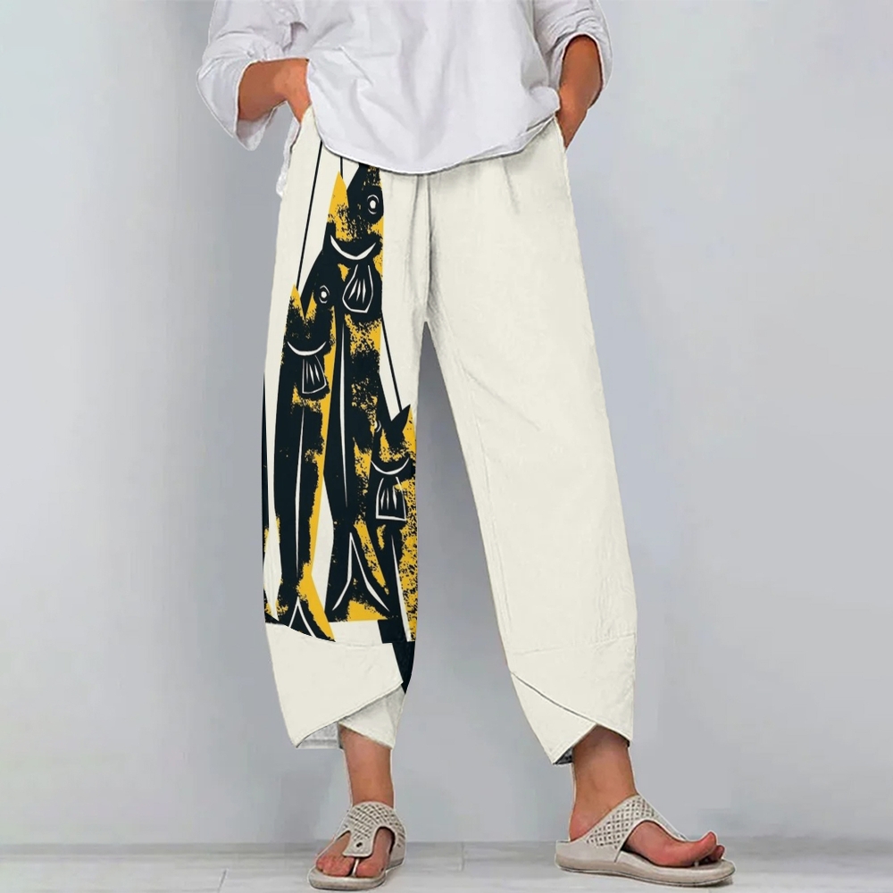 Women's Casual Printed Cotton And Linen Pants