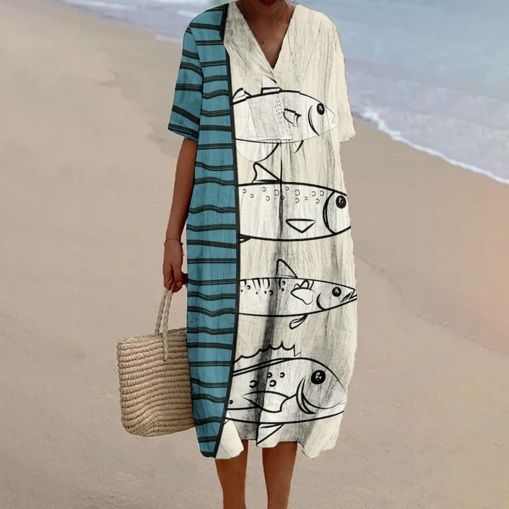 Women's Print Flowy Linen Dress