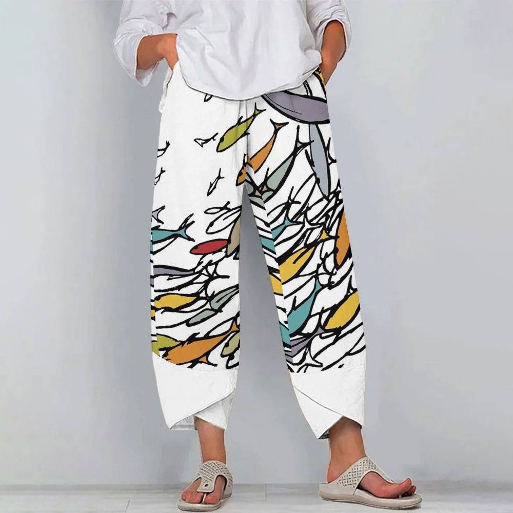 Women's Casual Printed Cotton And Linen Pants