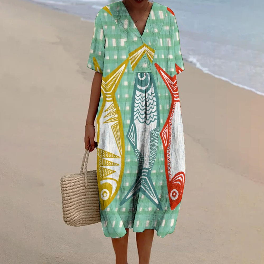 Women's Print Flowy Linen Dress