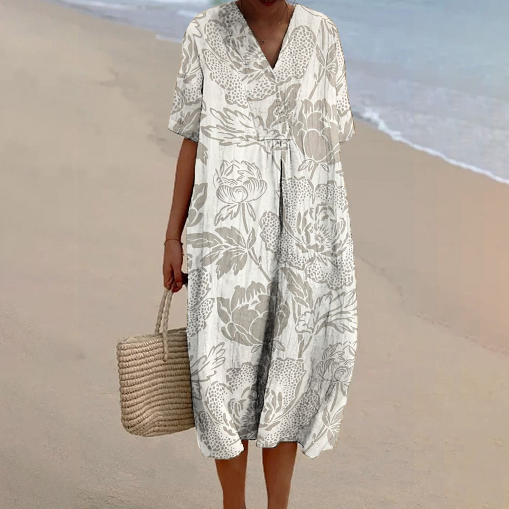 Women's Print Flowy Linen Dress