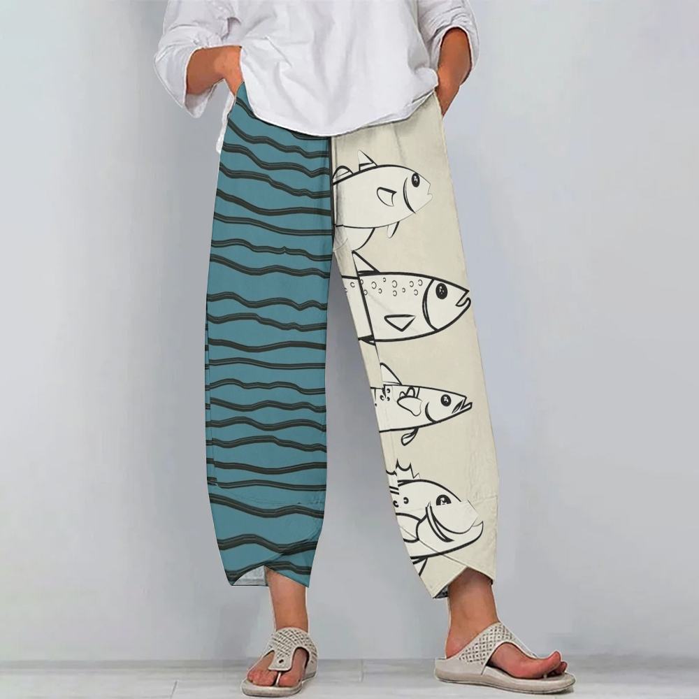 Women's Casual Printed Cotton And Linen Pants