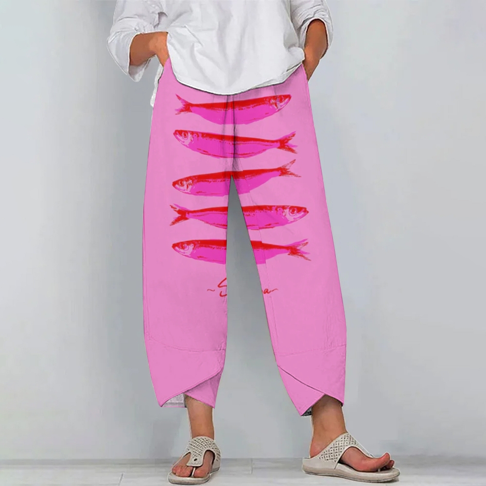 Women's Casual Printed Cotton And Linen Pants
