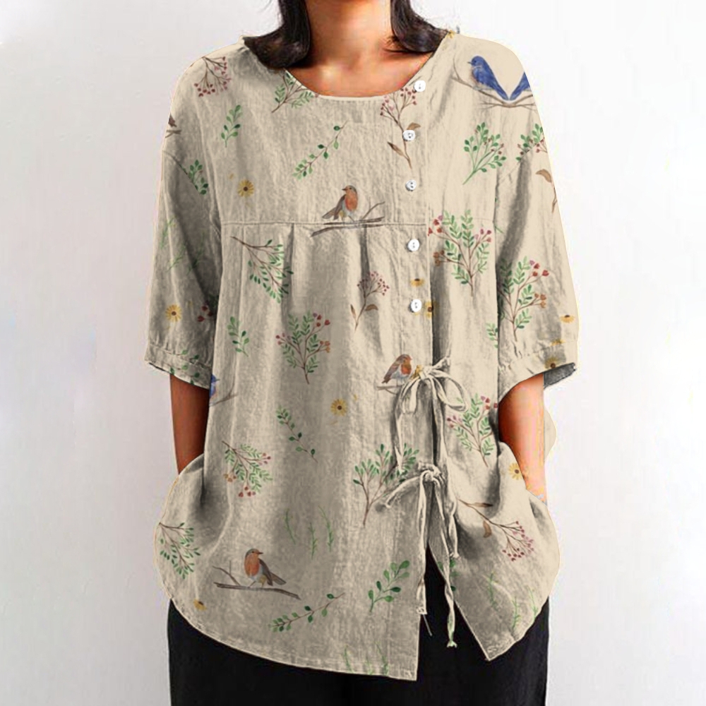 Pattern Printed Women's Casual Cotton And Linen Shirt