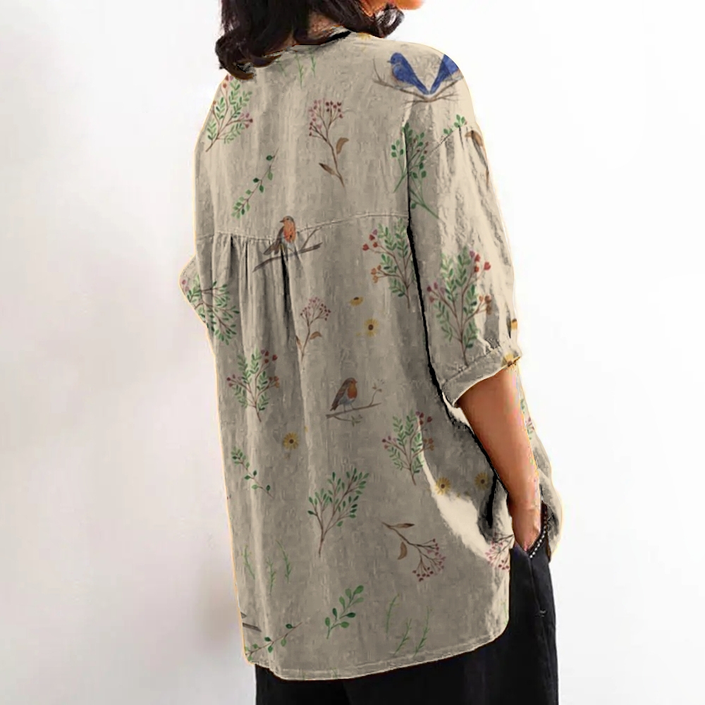 Pattern Printed Women's Casual Cotton And Linen Shirt