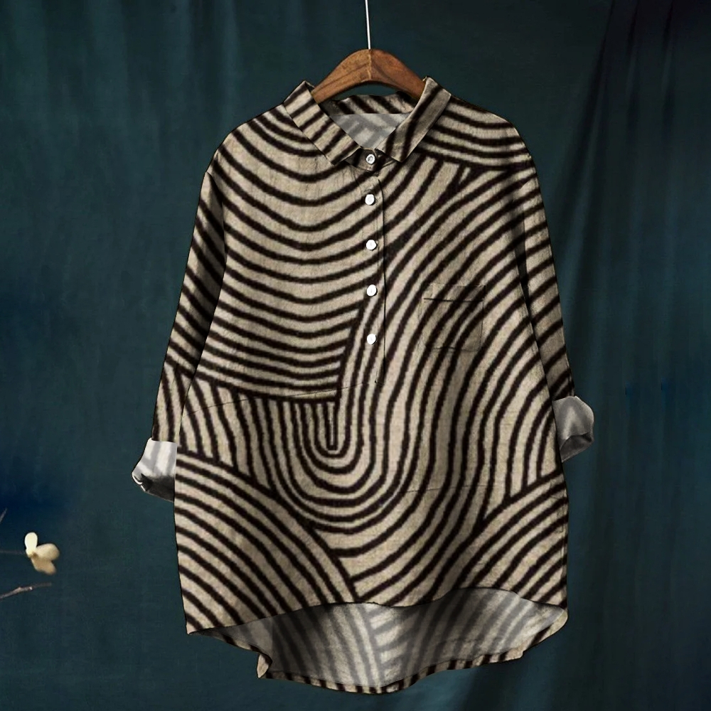Women's Circular Line Pattern Print Casual Cotton And Linen Shirt