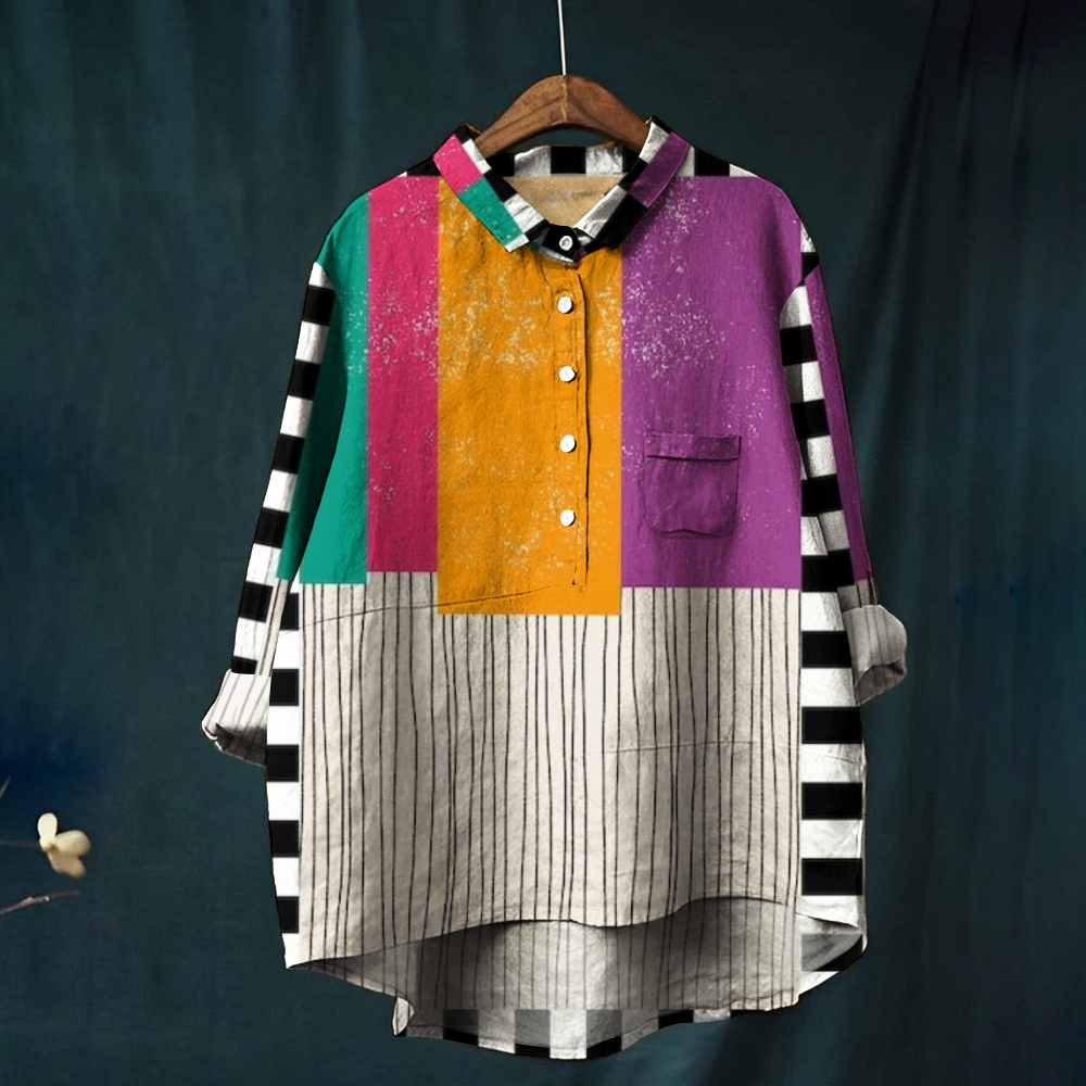 Women's Abstract Print Casual Cotton And Linen Shirt