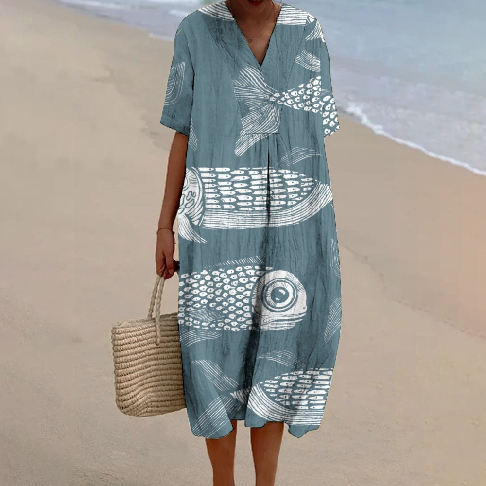 Women's Print Flowy Linen Dress