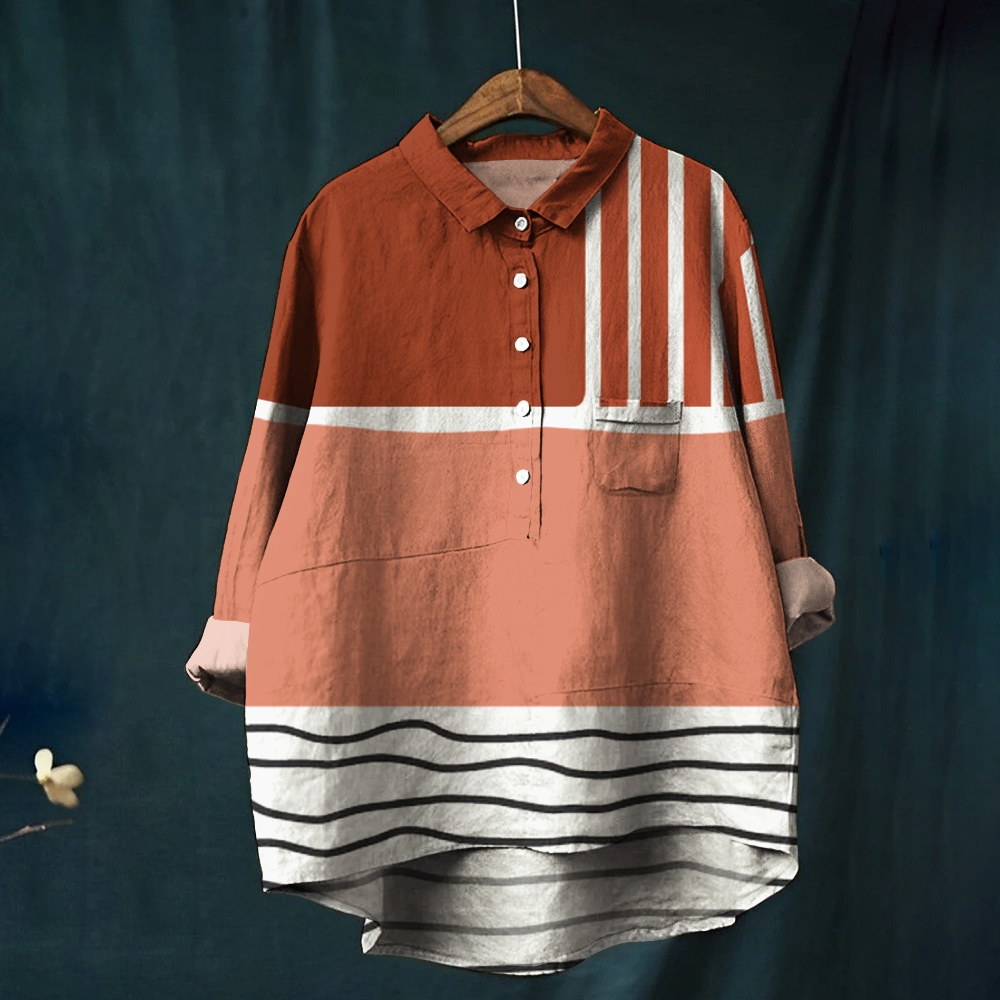 Women's Print Casual Cotton And Linen Shirt