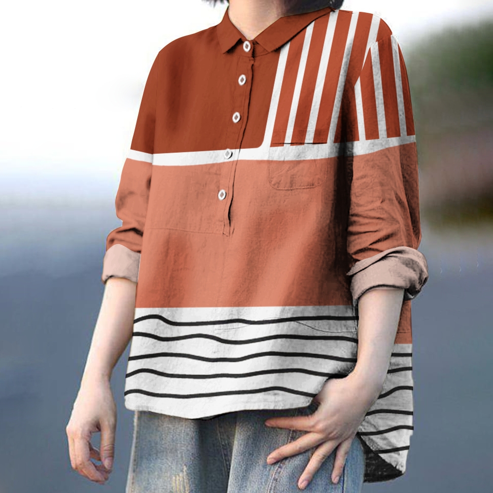 Women's Print Casual Cotton And Linen Shirt