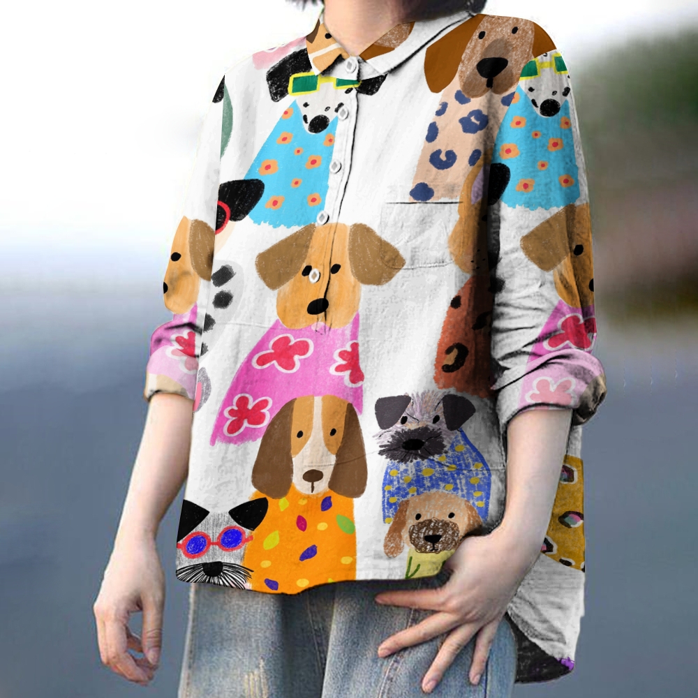 Women's Print Casual Cotton And Linen Shirt