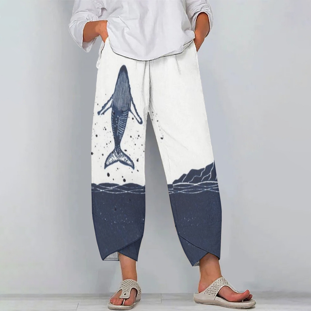 Women's Casual Printed Cotton And Linen Pants 2408004636