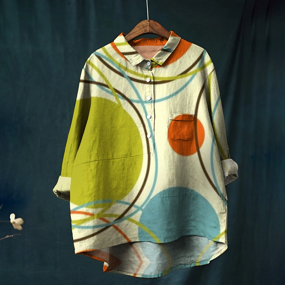 Women's Abstract Print Casual Cotton And Linen Shirt