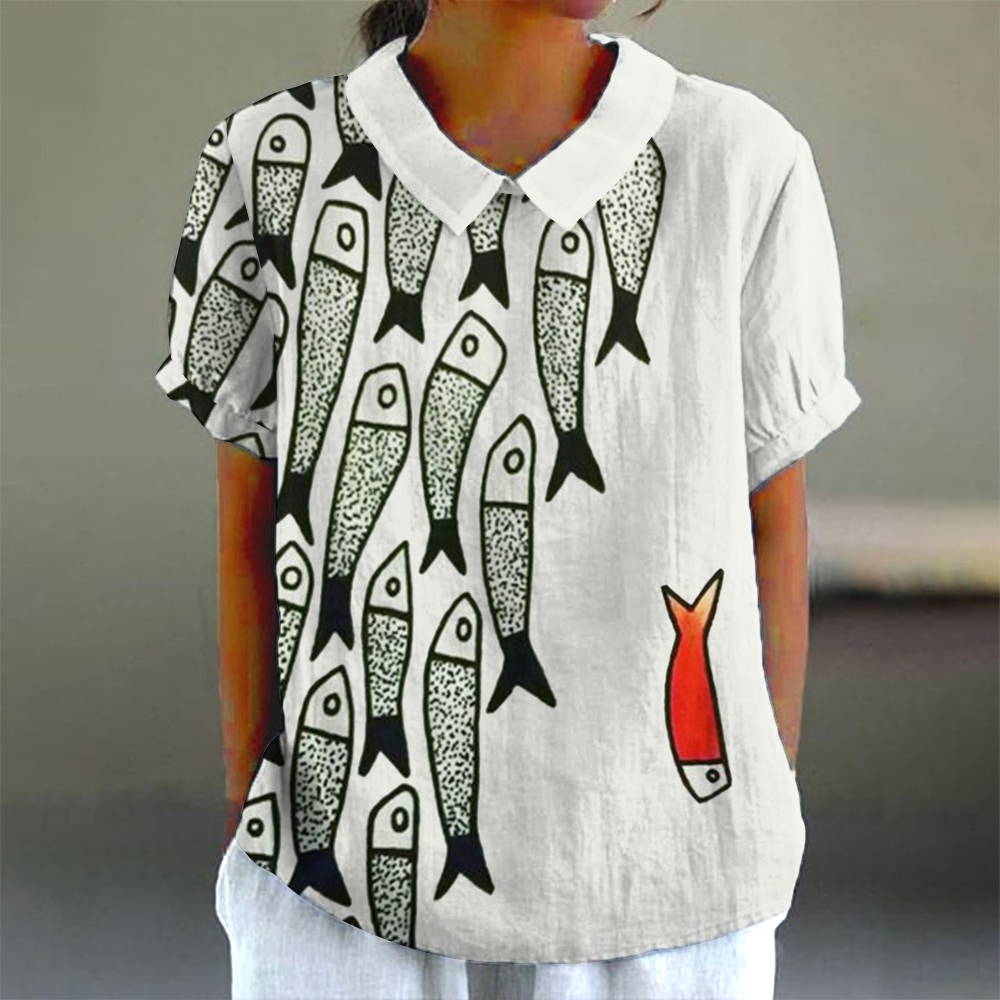 Women's Casual Cotton and Linen Short Sleeve Shirt 2408004938