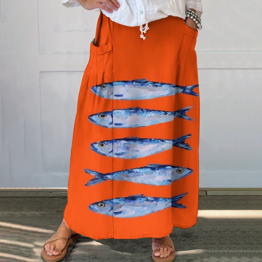 Women's Print Flowy Cotton And LineSkirt 2408004946