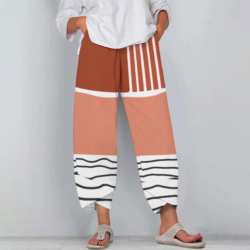 Women's Casual Printed Cotton And Linen Pants 2408004947