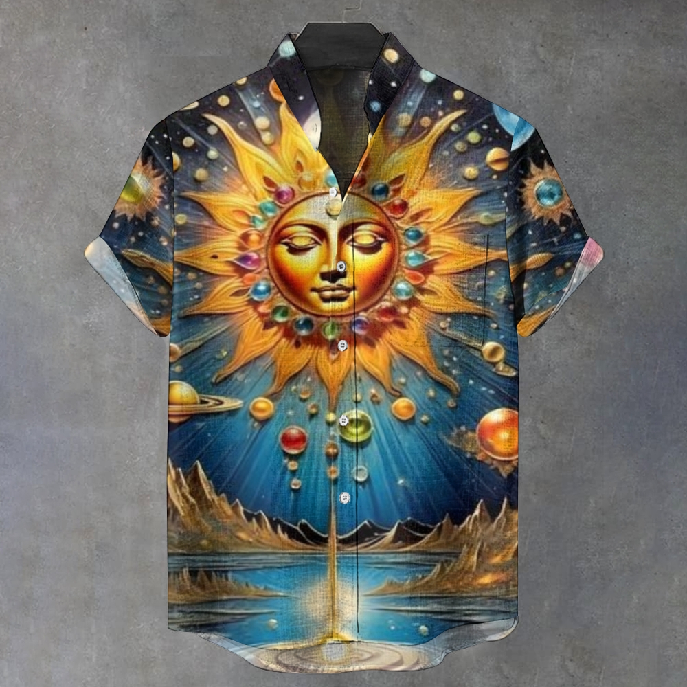 Men's Stand Collar Printed Short Sleeve Shirt 2408004958