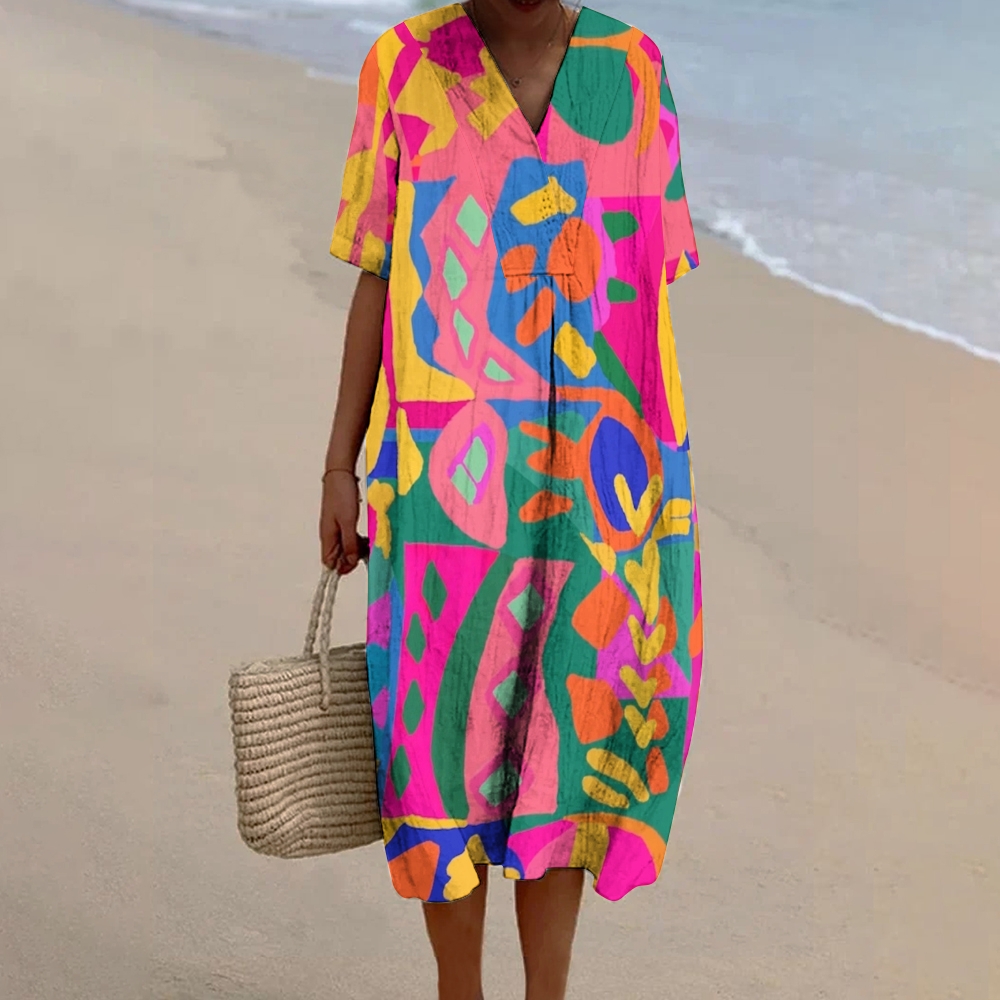 Women's Abstract Print Flowy Linen Dress