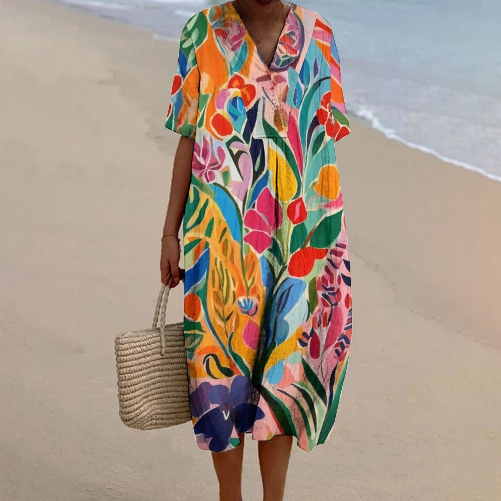 Women's Print Flowy Linen Dress