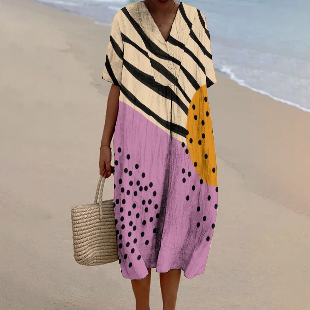 Women's Abstract Print Flowy Linen Dress