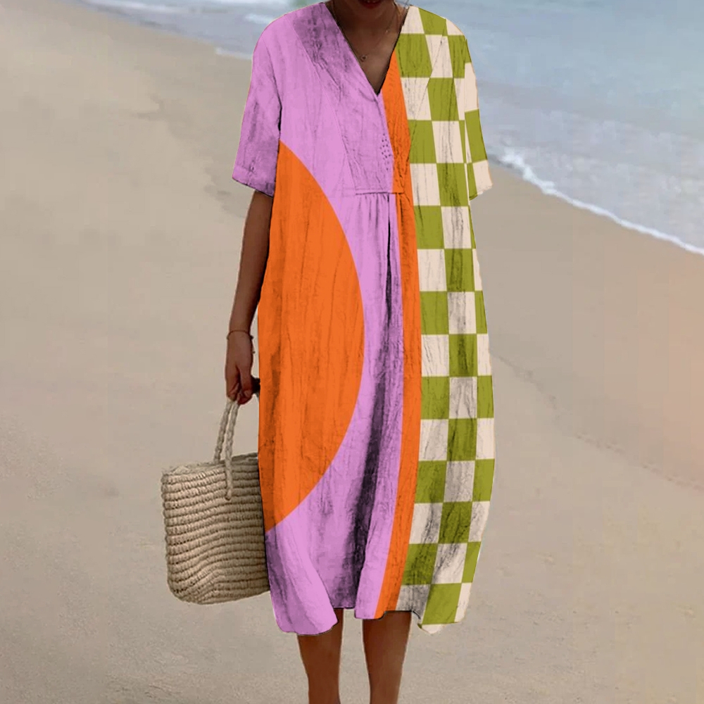 Women's Abstract Print Flowy Linen Dress