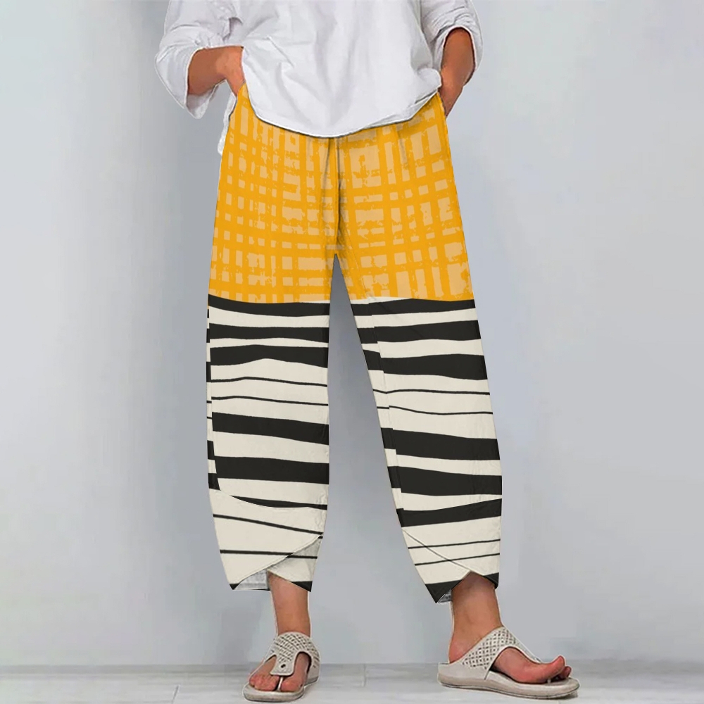 Women's Casual Printed Cotton And Linen Pants 2408005038