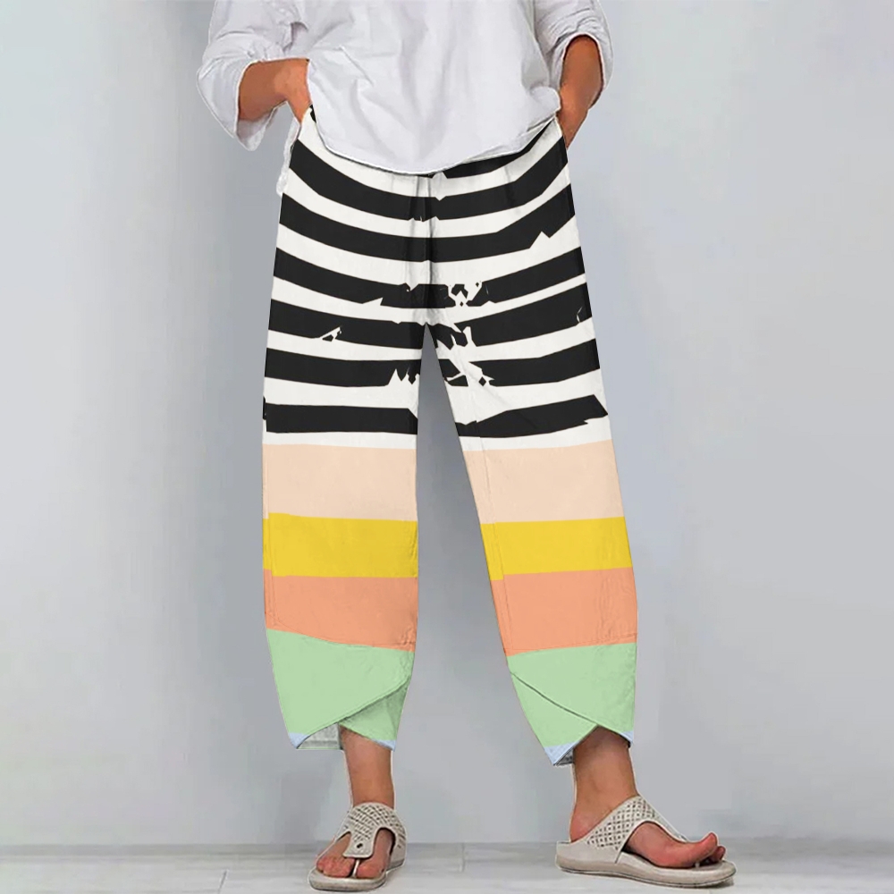 Women's Casual Printed Cotton And Linen Pants 2408005040