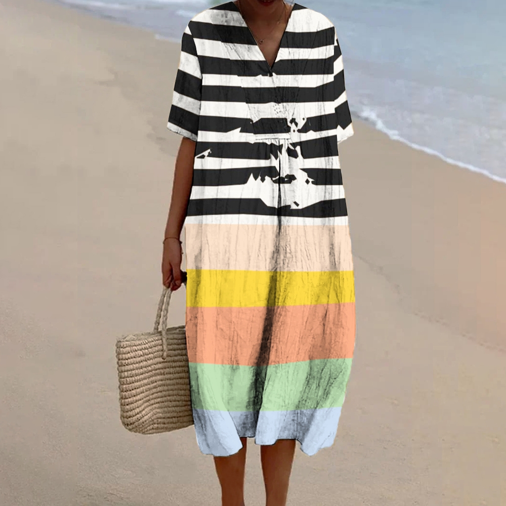 Women's Print Flowy Linen Dress 2408005043