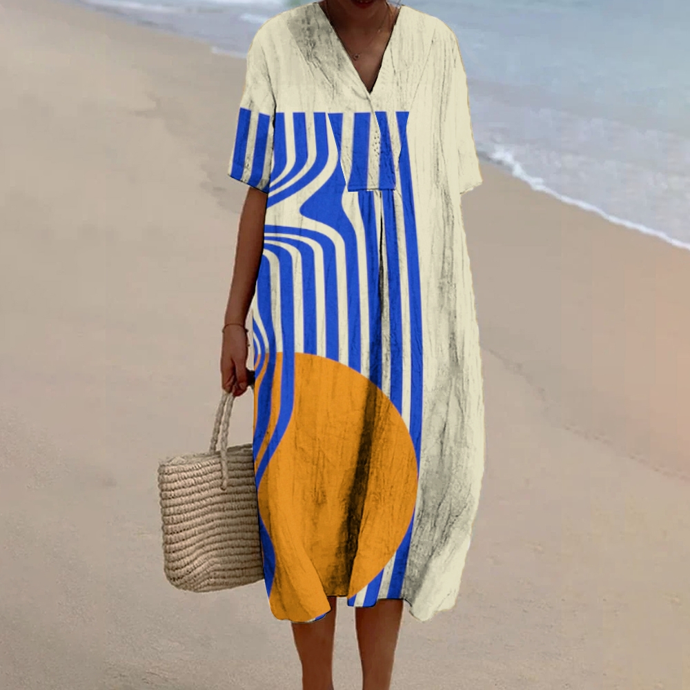 Women's Print Flowy Linen Dress 2408005180