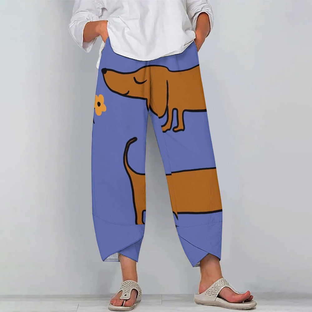 Women's Casual Printed Cotton And Linen Pants 2408005186