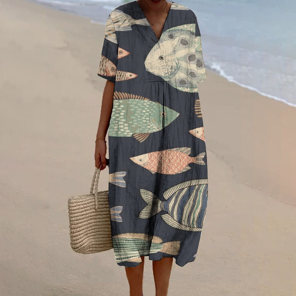 Women's Print Flowy Linen Dress 2408005189