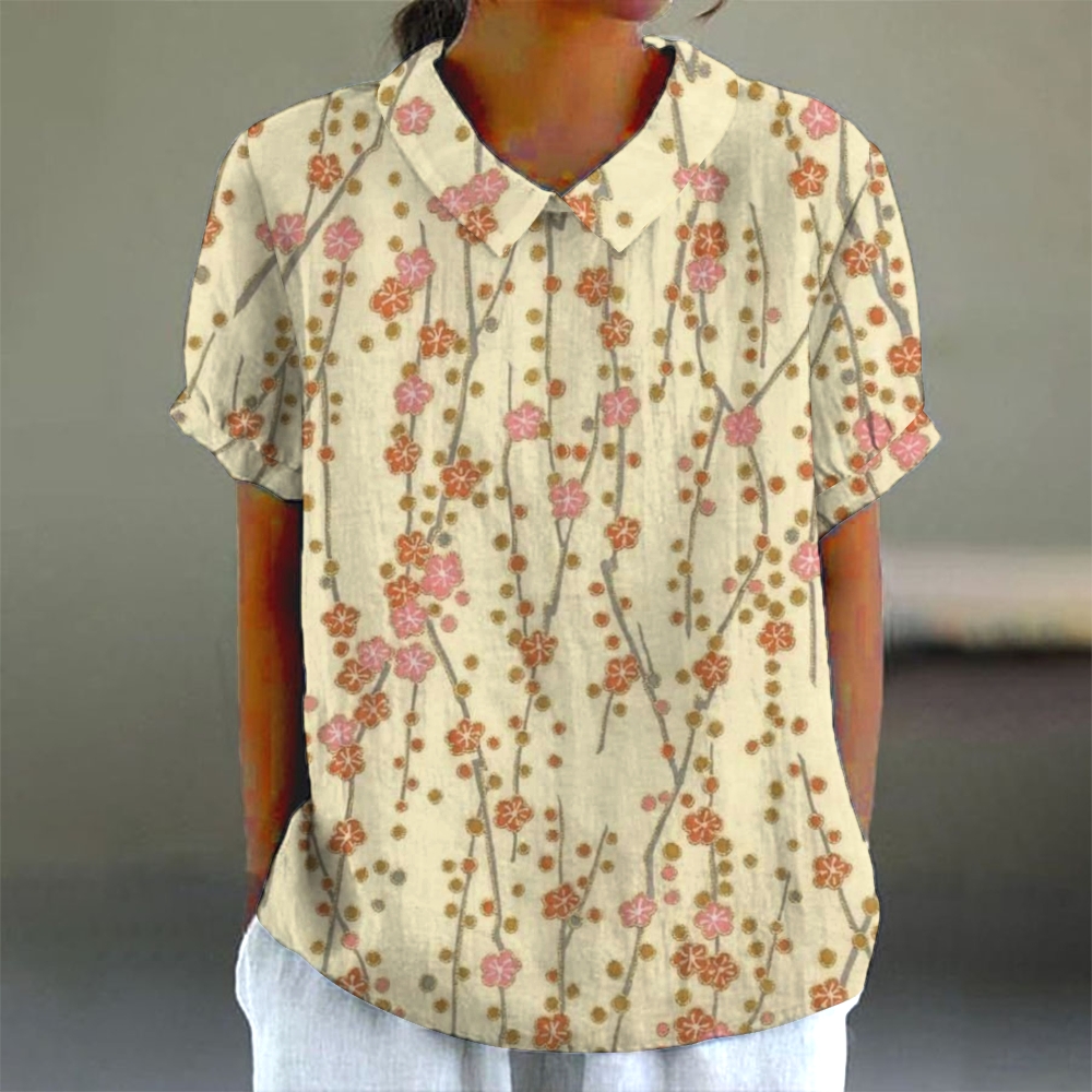 Women's Flower Print Casual Cotton And Linen Shirt