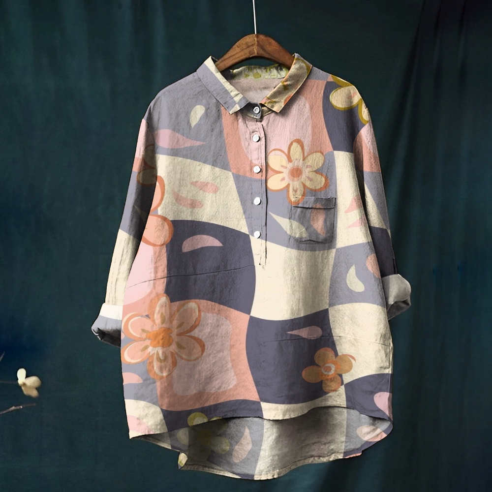 Women's Flowers Print Casual Cotton And Linen Shirt